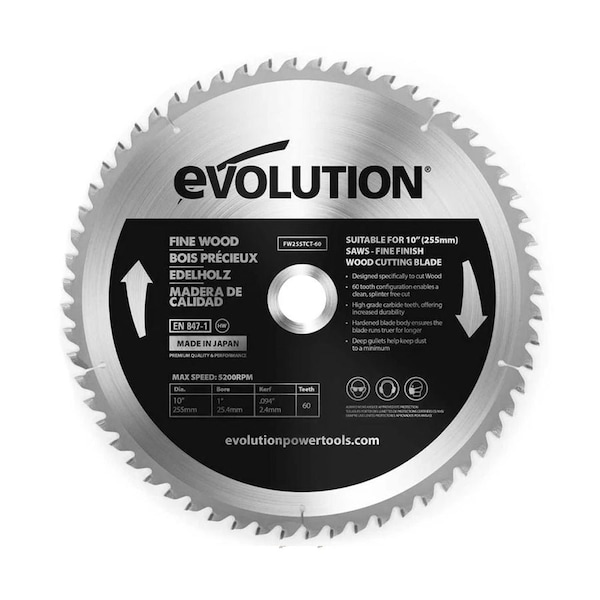 10" 60T, 1" Arbor, Tungsten Carbide Tipped Fine Wood Cutting Blade (Fits Miter Saws And Table Saws)